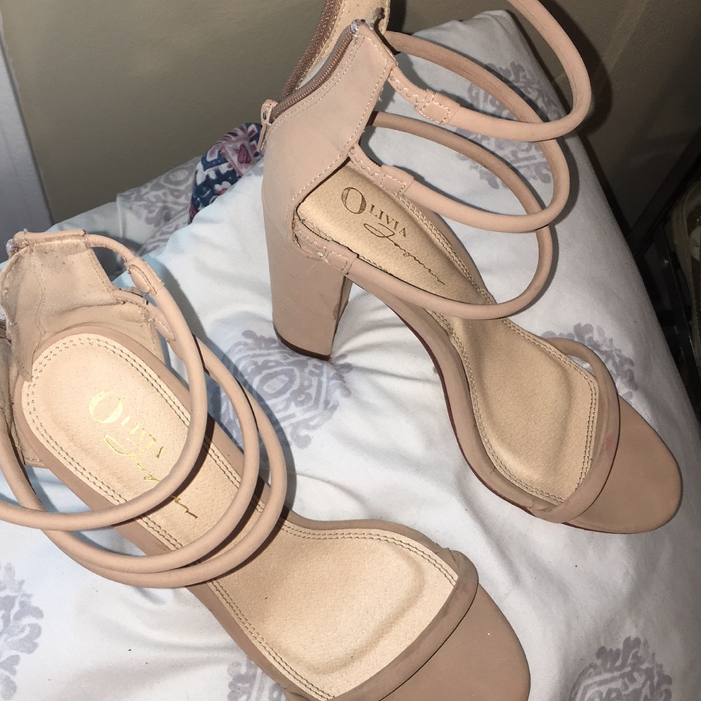 Classy nude open toe with thick wedge heel